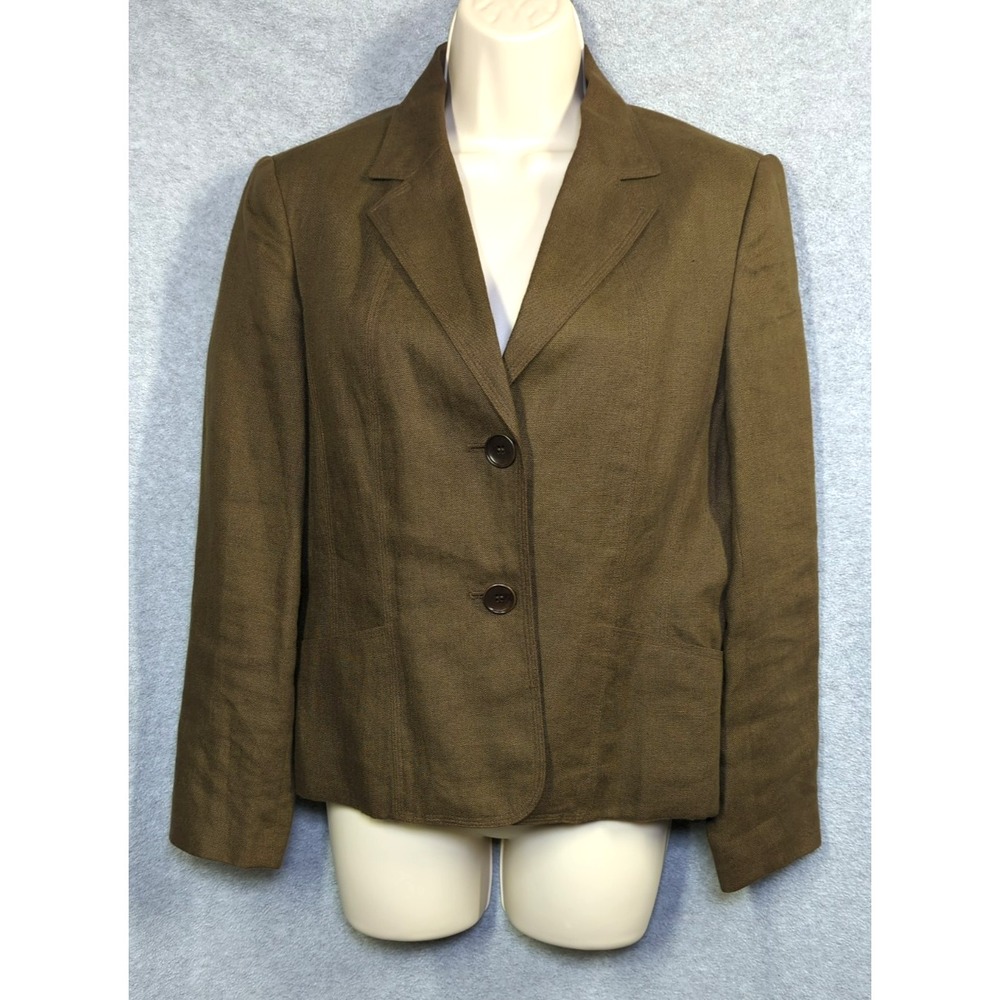 Talbots 100% Irish Linen Blazer 10P Chocolate Brown Classic Chic Timeless Money